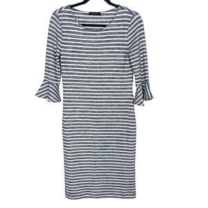 Banana Republic Size 2 Blue White Striped Knit Ruffle 3/4 Sleeve Sheath Dress